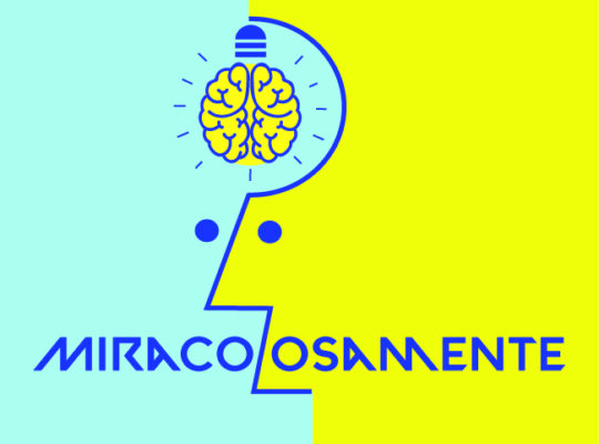 Logo MiracolosaMente: profilo di testa con cervello e lampadina