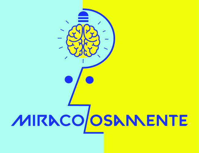 Logo MiracolosaMente: profilo di testa con cervello e lampadina